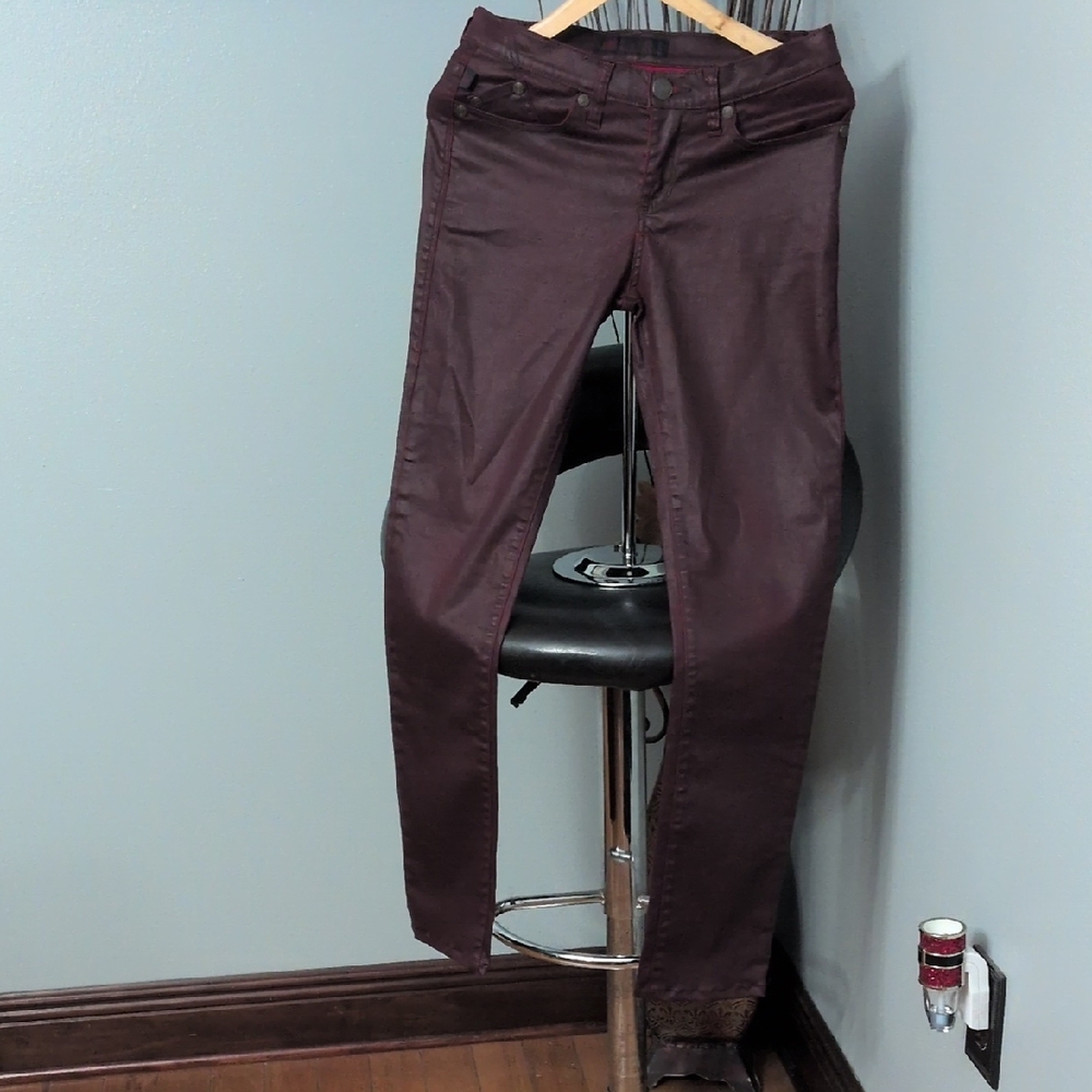 Rock & Republic Burgundy Berlin Coated Skinny Jeans